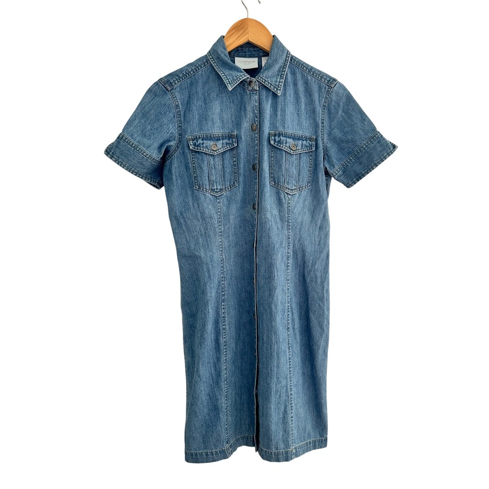 Liz Claiborne Denim Shirt Dress 6P Blue Cotton Button Front Western Casual